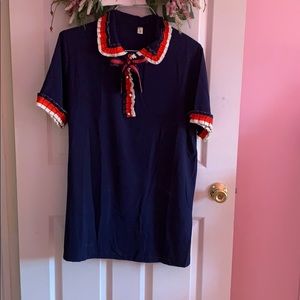 Navy Blue Short Sleeve Shirt Dress